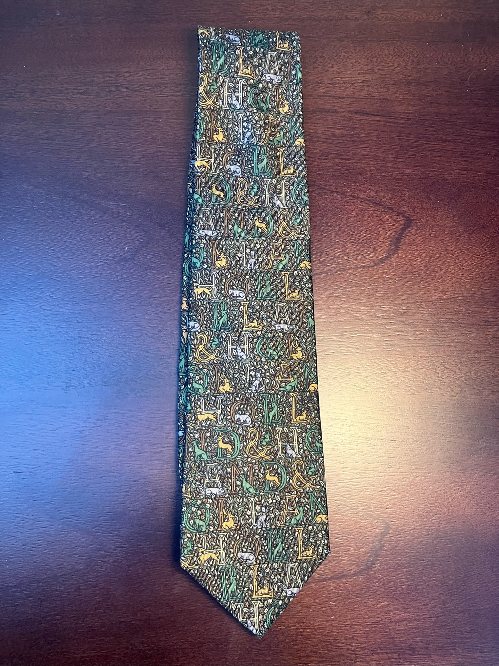 Holland & Holland men’s Patterned animal and letter silk tie made in England